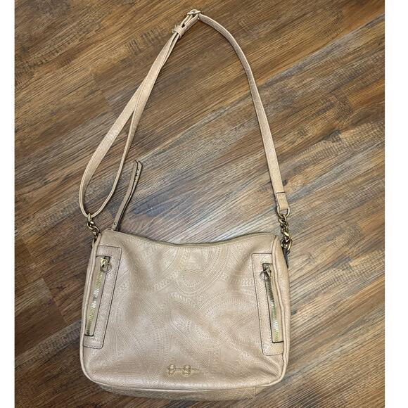 Jessica Simpson Handbags - Jessica Simpson tan crossbody Faux leather purse textured design